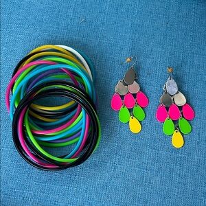 80s Style Colorful Bangle and Earring Set!